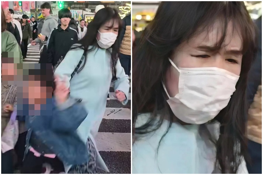 近日一名台灣女童在東京澀谷十字路口拍照遭路人惡意撞飛的影片引發討論。(翻攝自Threads)
