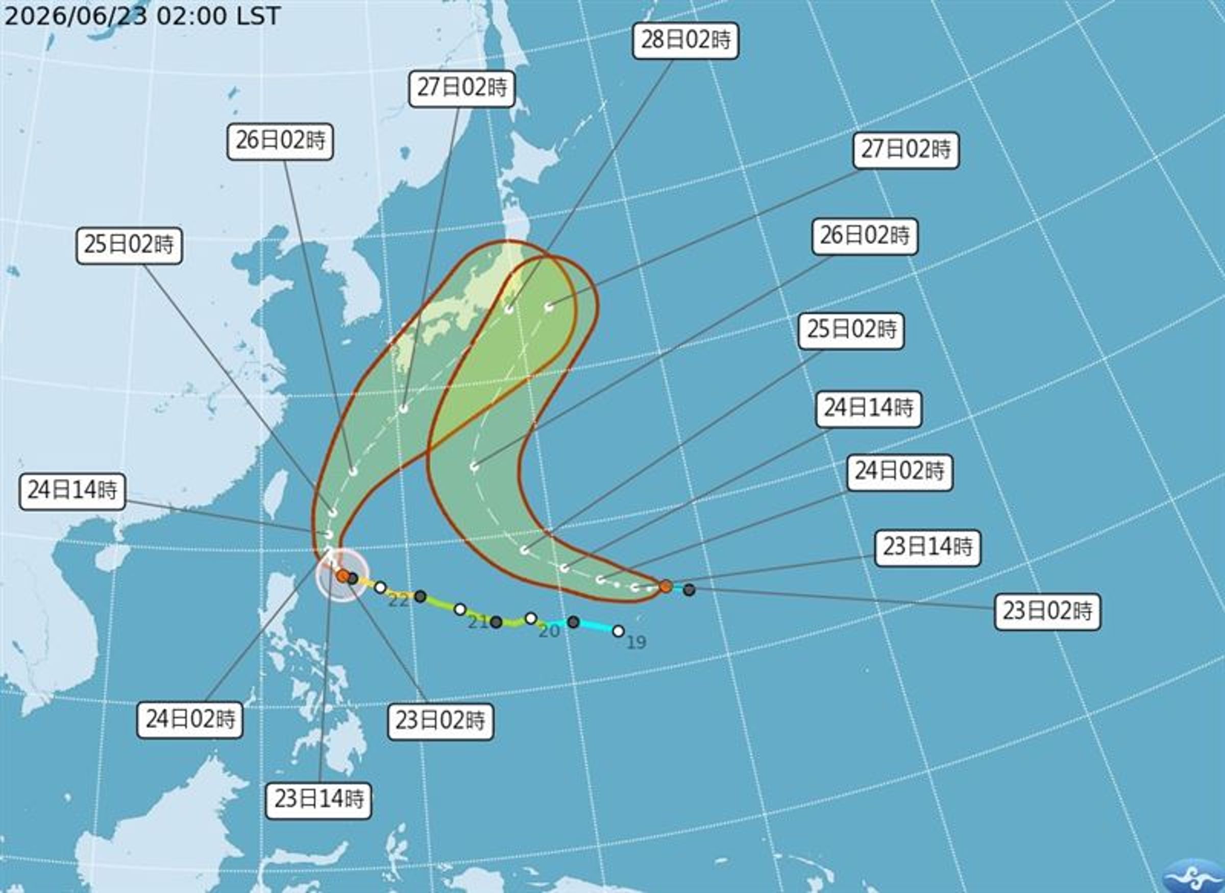 雙颱未來不排除產生藤原效應。(翻攝自中央氣象署)