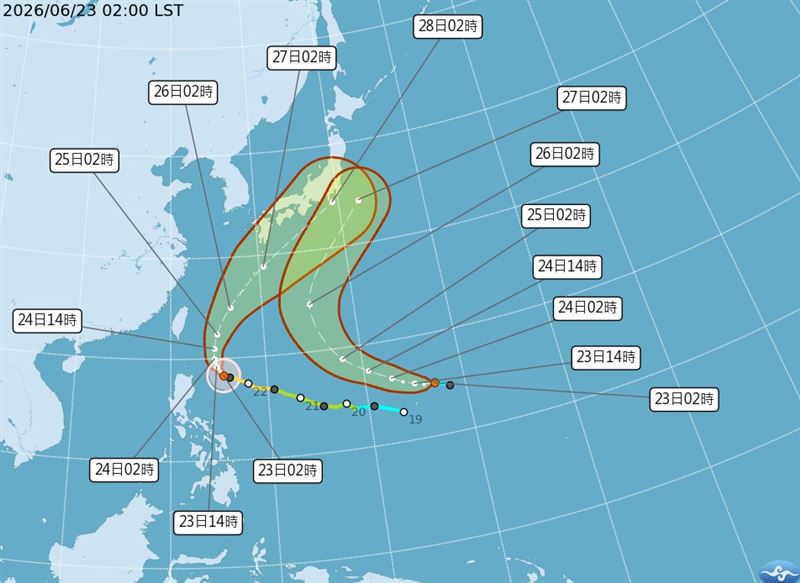 雙颱未來不排除產生藤原效應。(翻攝自中央氣象署)