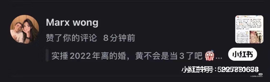王命金針對指黃曉明才是「小王」的評論暗讚。(翻攝自王命金小紅書)