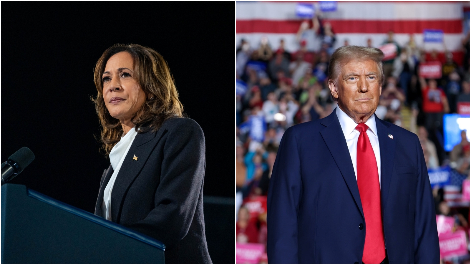 美國總統大選1小鎮開票結果出爐，川普、賀錦麗打成平手。（翻攝2人臉書）