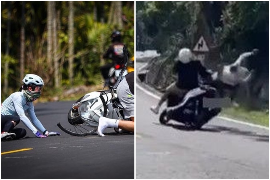 一名17歲陳姓少男無照騎機車,於「阿婆灣」過彎時高速撞飛一名31歲謝姓女子。(翻攝自記者爆料網)