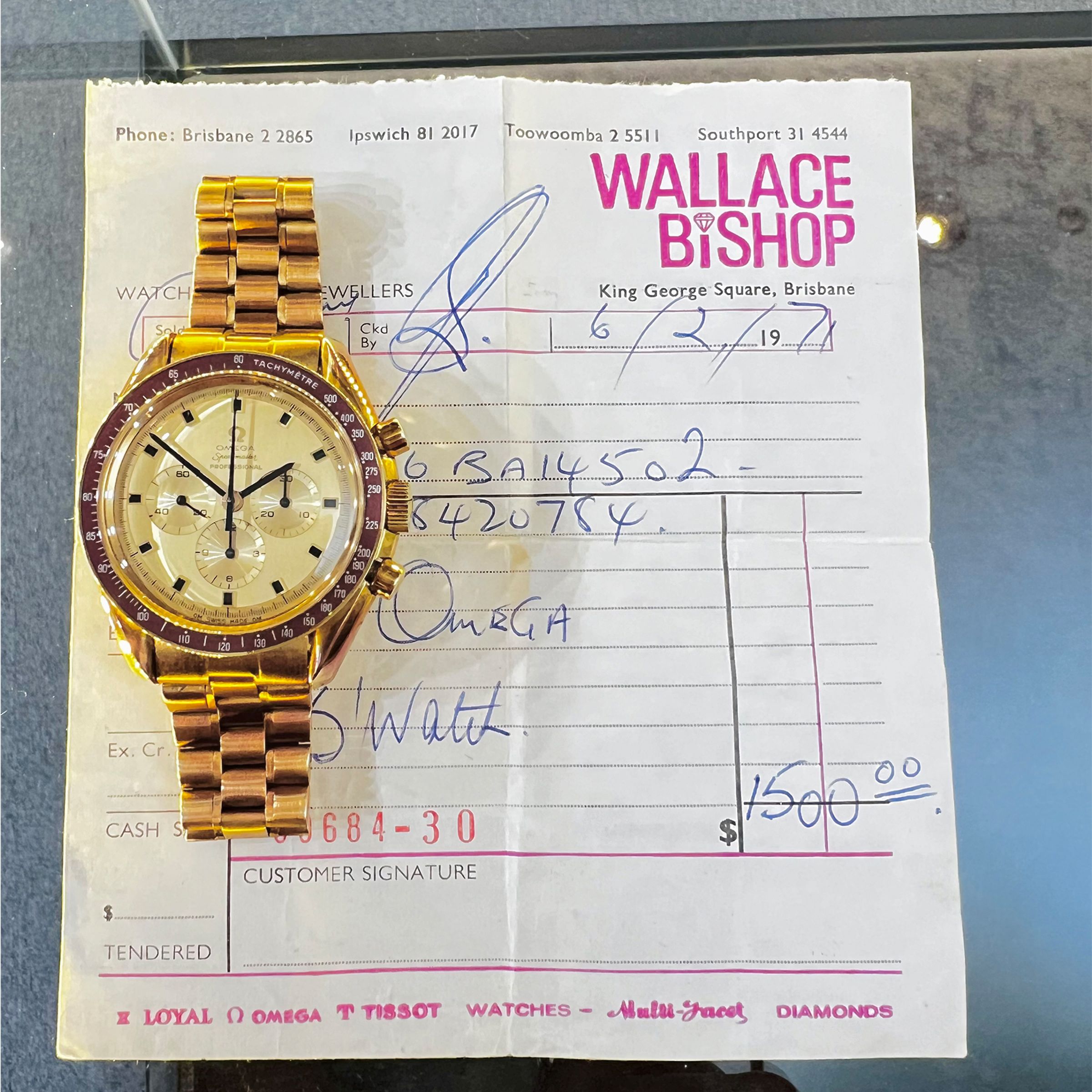 1971年在澳洲Brisbane賣出的Speedmaster BA 145.022(非太空人致贈版)售價約澳幣1500元。(圖為行情示意,並非菲董拍賣的同只手錶)(攝影:外稿作者 王維浩)