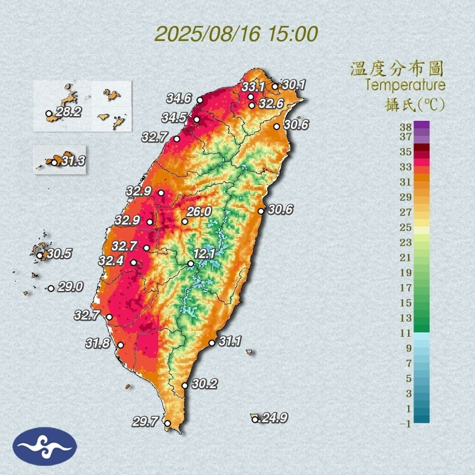 全台熱成夯番薯。（翻攝自中央氣象署官網）