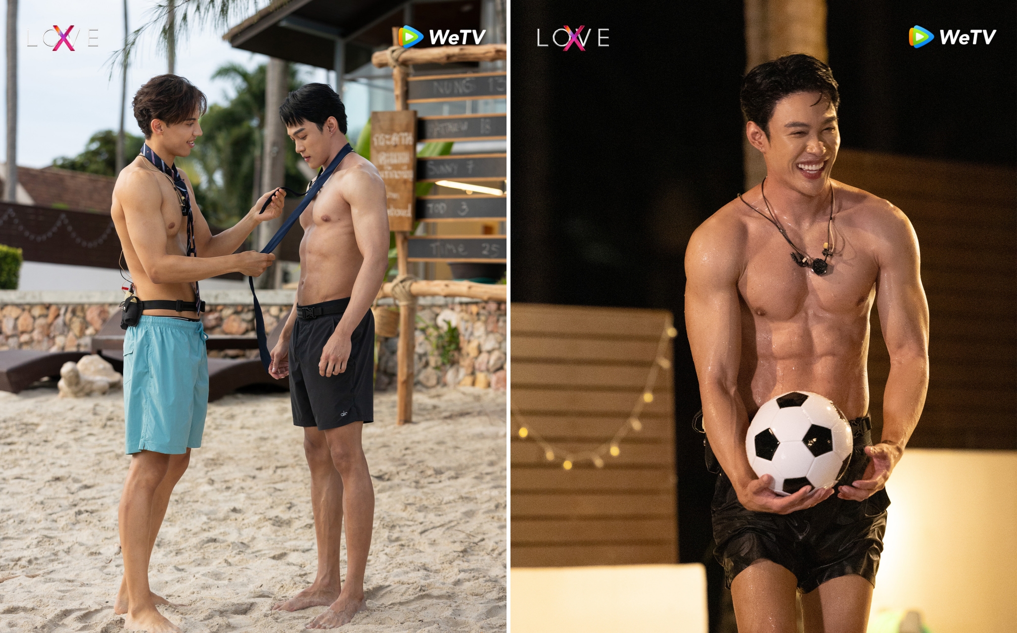 《LOVE (X)》的男生都是肌肉男，互動有許多火花。（We TV提供）