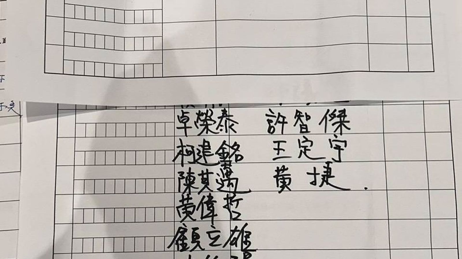 綠營柯建銘、陳其邁、黃偉哲等人的名字被寫在連署書中。(翻攝自苗栗國罷免立委連線臉書)