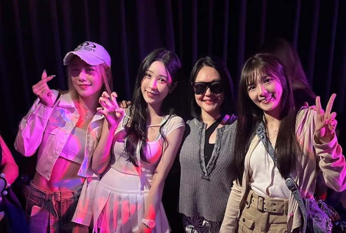 小楓（左起）、雪寶、笑笑（右）夜店遇到小S。（想想提供）