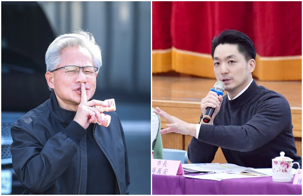 黃仁勳(左圖)此次訪台,是否會和蔣萬安(右圖)碰面,引發關注。(鏡報鄒保祥攝/台北市政府提供)