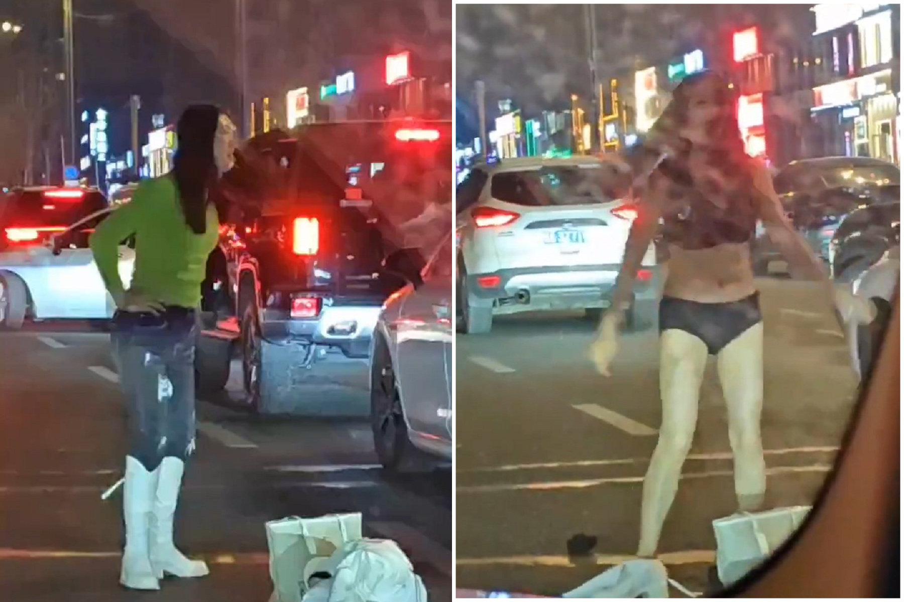 中國小姐姐厲害了！一言不合就脫褲，大馬路上全身脫光給你看。（翻自X平台）