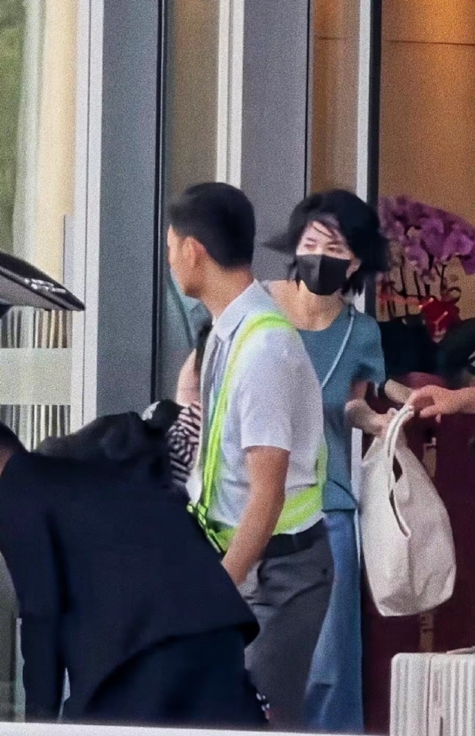 王菲要顧行李還要指揮機場工作人將行李搬上車，略嫌狼狽，連頭髮都被風吹亂了。（微博圖片）