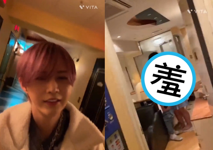 網紅山田風涼介入住飯店時開直播，沒想到走錯房間，意外目睹活春宮。（翻攝推特@yamadanomane）