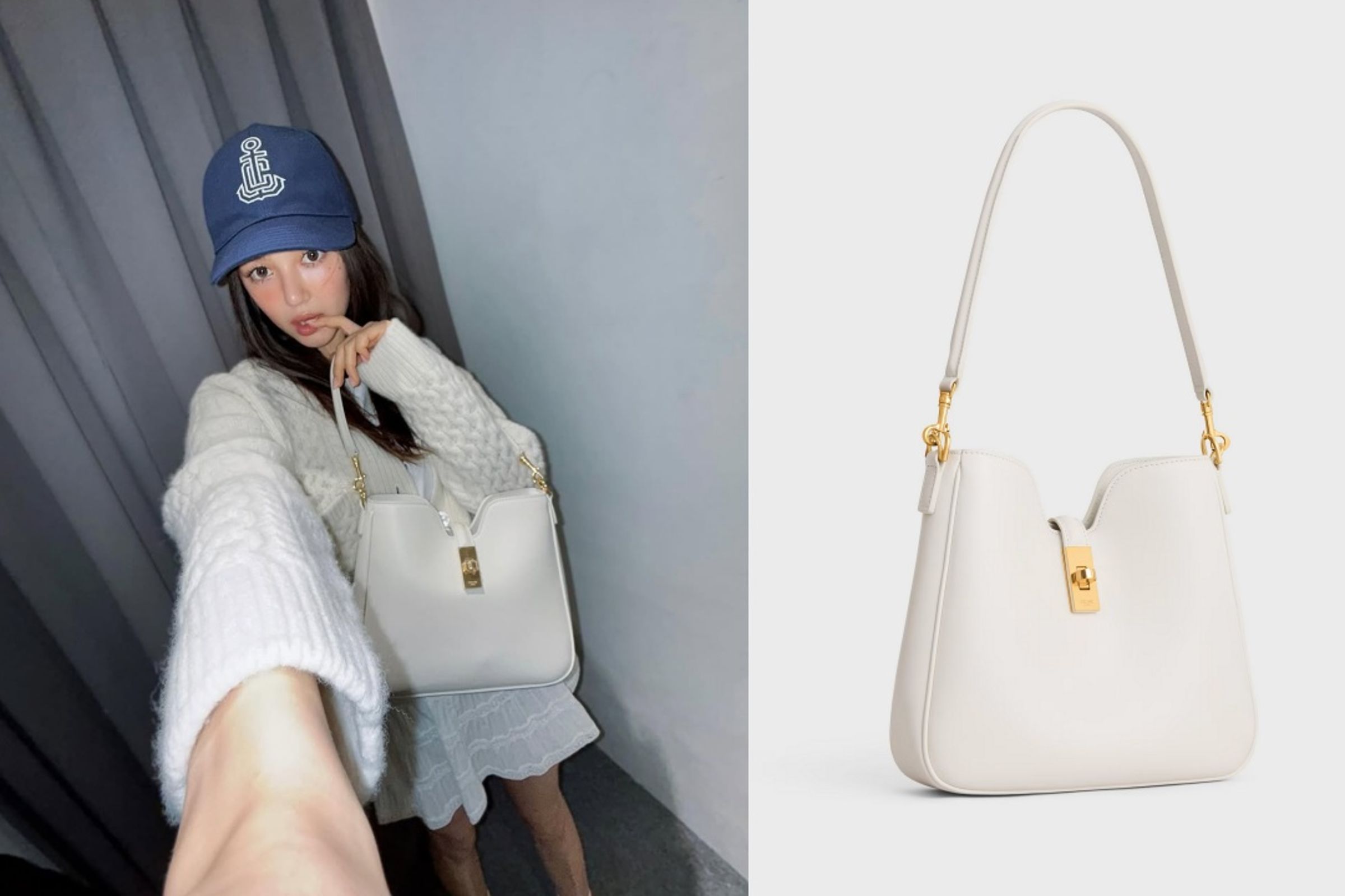 Danielle同款的CAMILLE 16 SOFT米色光滑牛皮革小型手袋。NT$99,000（CELINE BY HEDI SLIMANE提供）