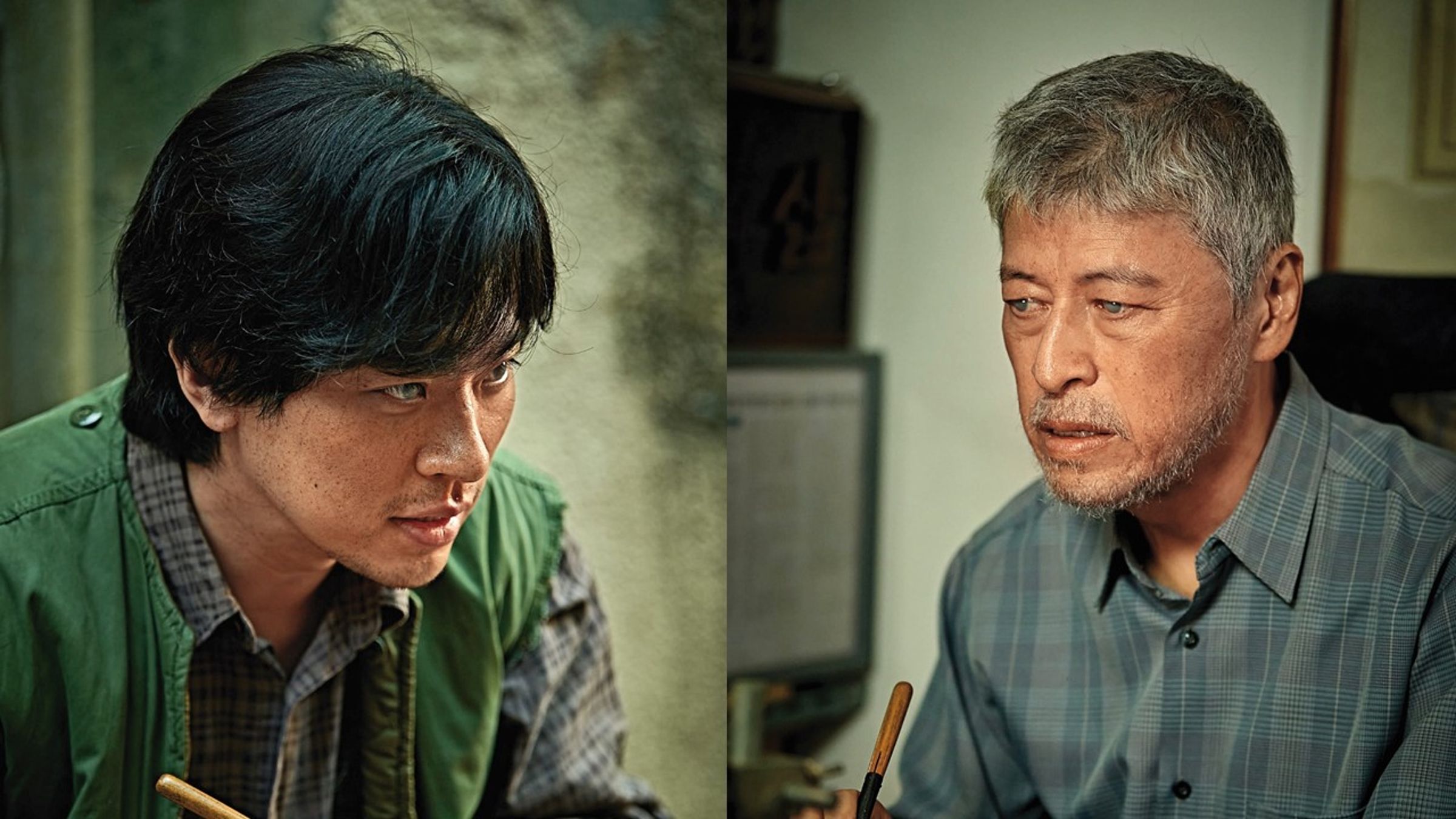 權海驍（右圖）飾演天生失明的篆刻師，朴正民（左圖）也一人分飾兩角詮釋權海驍的年輕時期與兒子。（壹壹喜喜提供）