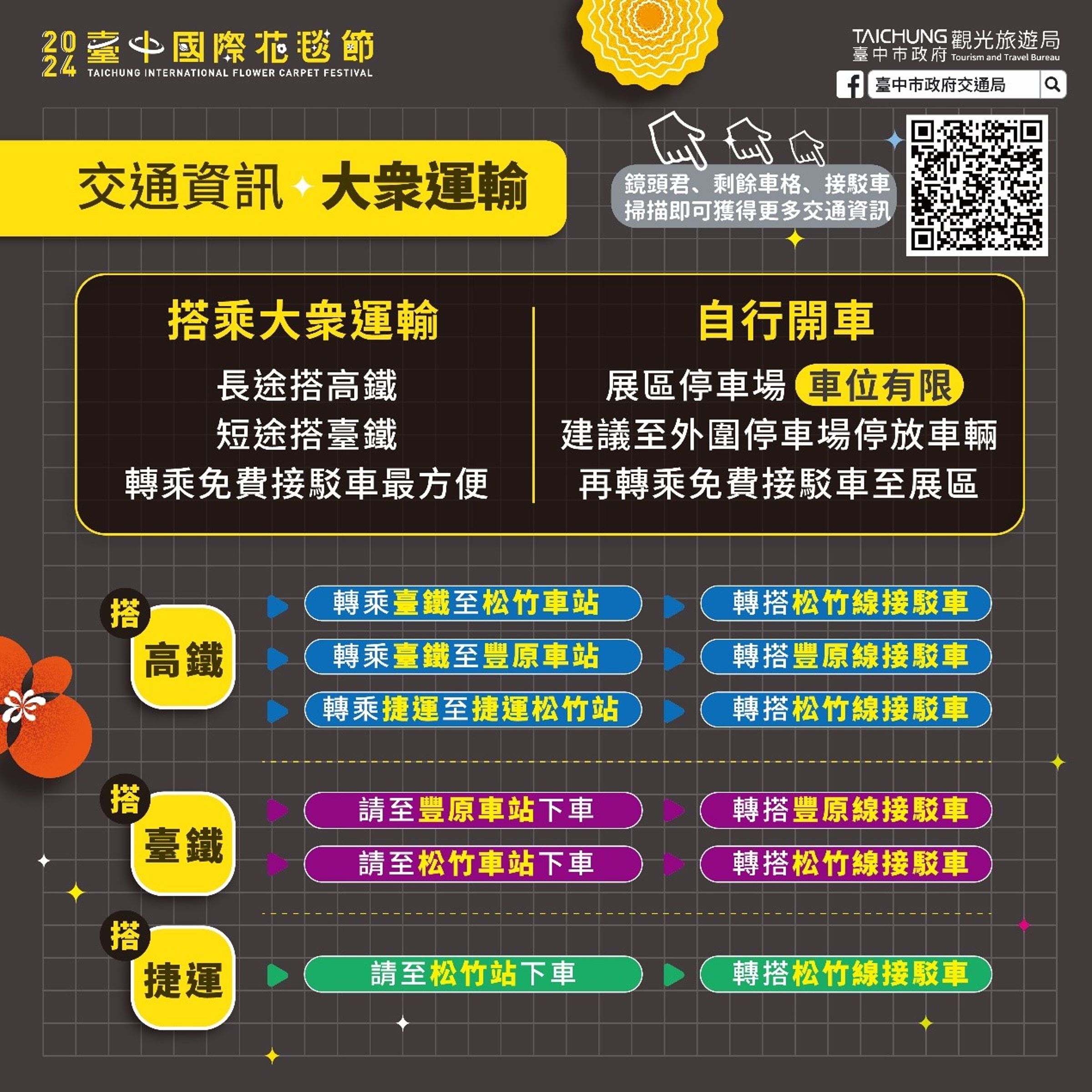 花毯節交通資訊,歡迎民眾搭乘免費接駁車。