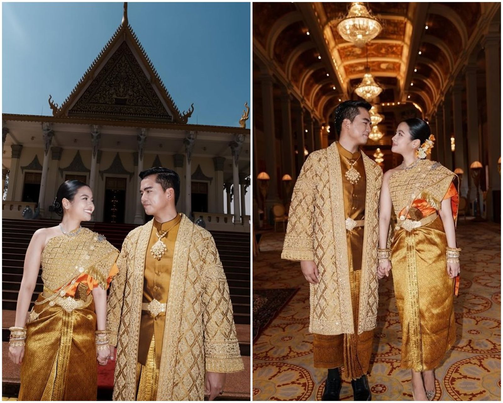 新娘新郎穿上柬埔寨傳統服飾。（翻攝soriya_noro IG）