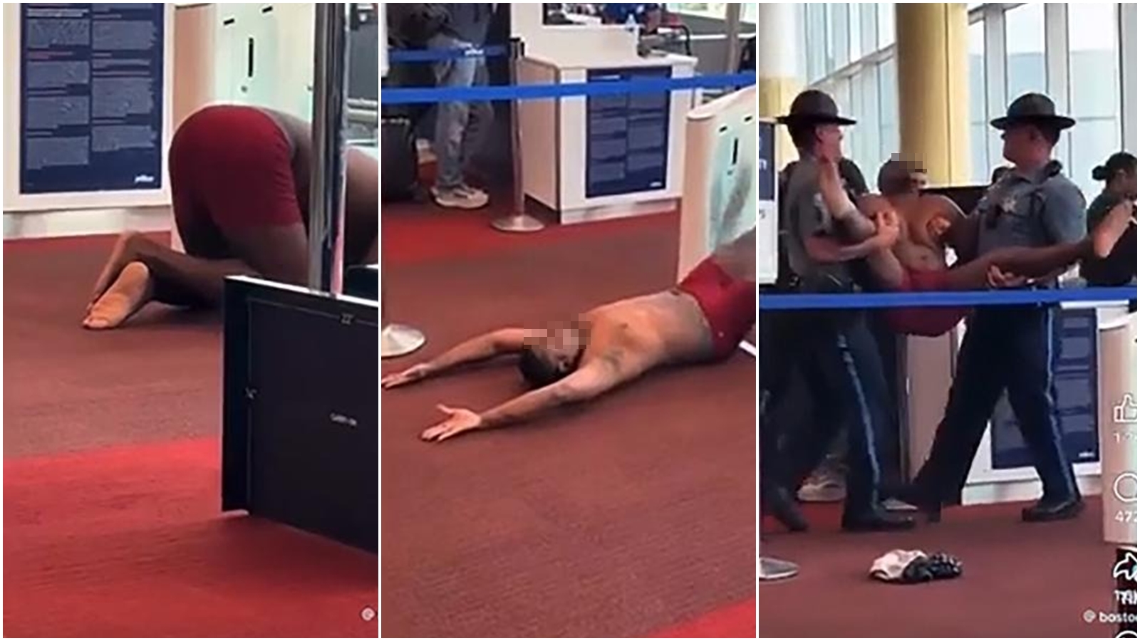 1名男子在登機口突然脫衣扭動身軀，某一刻更是直接全裸。（翻攝自臉書）