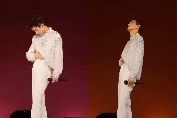 范世錡近期深陷輿論風波，事發後網上流出的一段他在台上「摸肚看天空」的動作被視為挑釁意味，讓許多網友直呼不舒服，有人甚至狠酸「被歌手耽誤的剖腹產醫生」。（翻攝自微博）