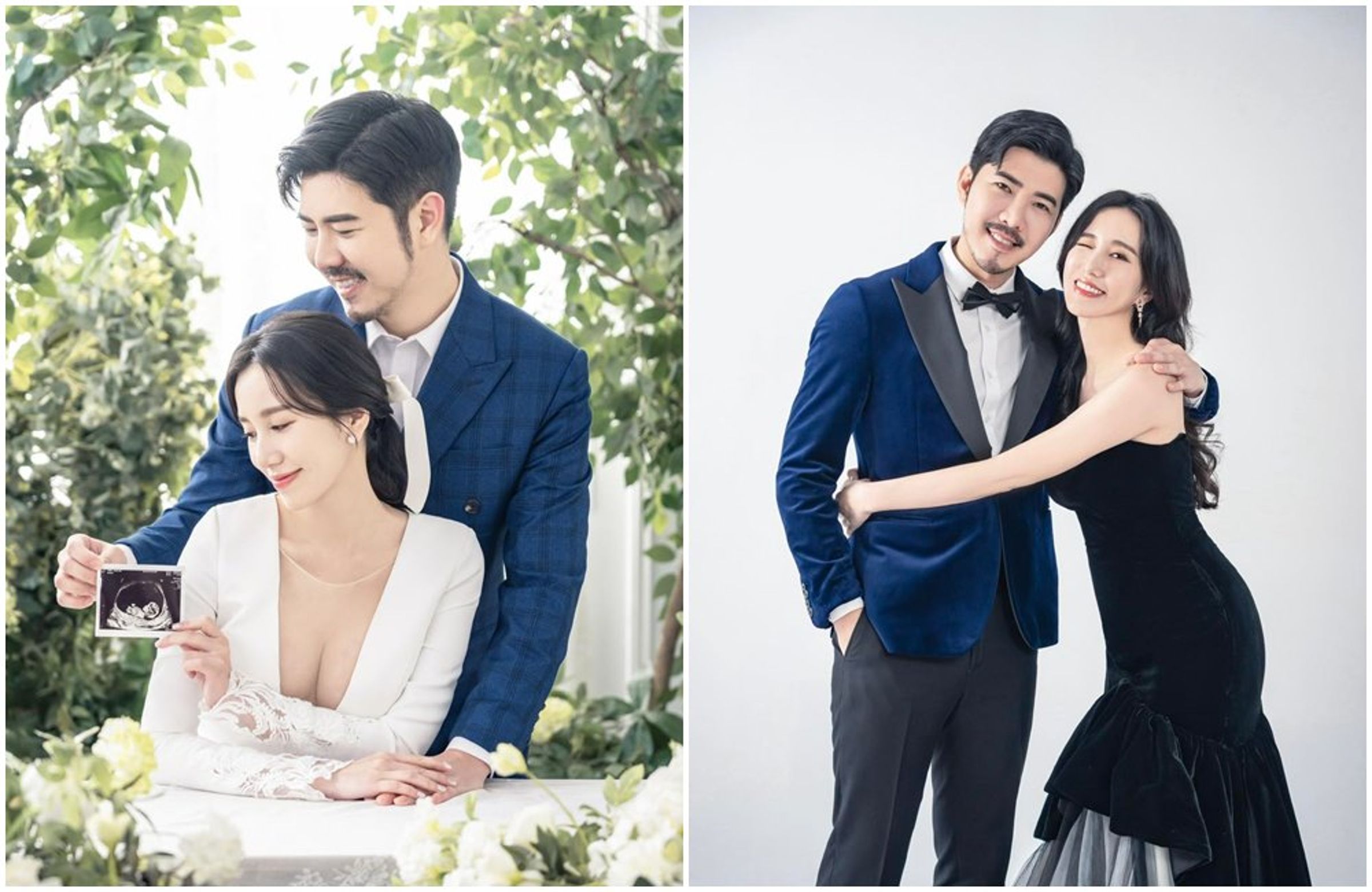 Apple穿爆乳婚紗,拿超音波照,與男友趙國翔報喜。(翻攝appleweiting IG)