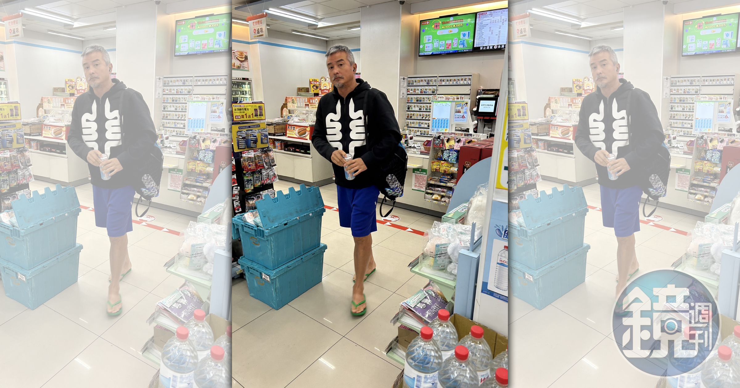 2日晚間李銘順現身基隆路上一處便利商店。（讀者提供）