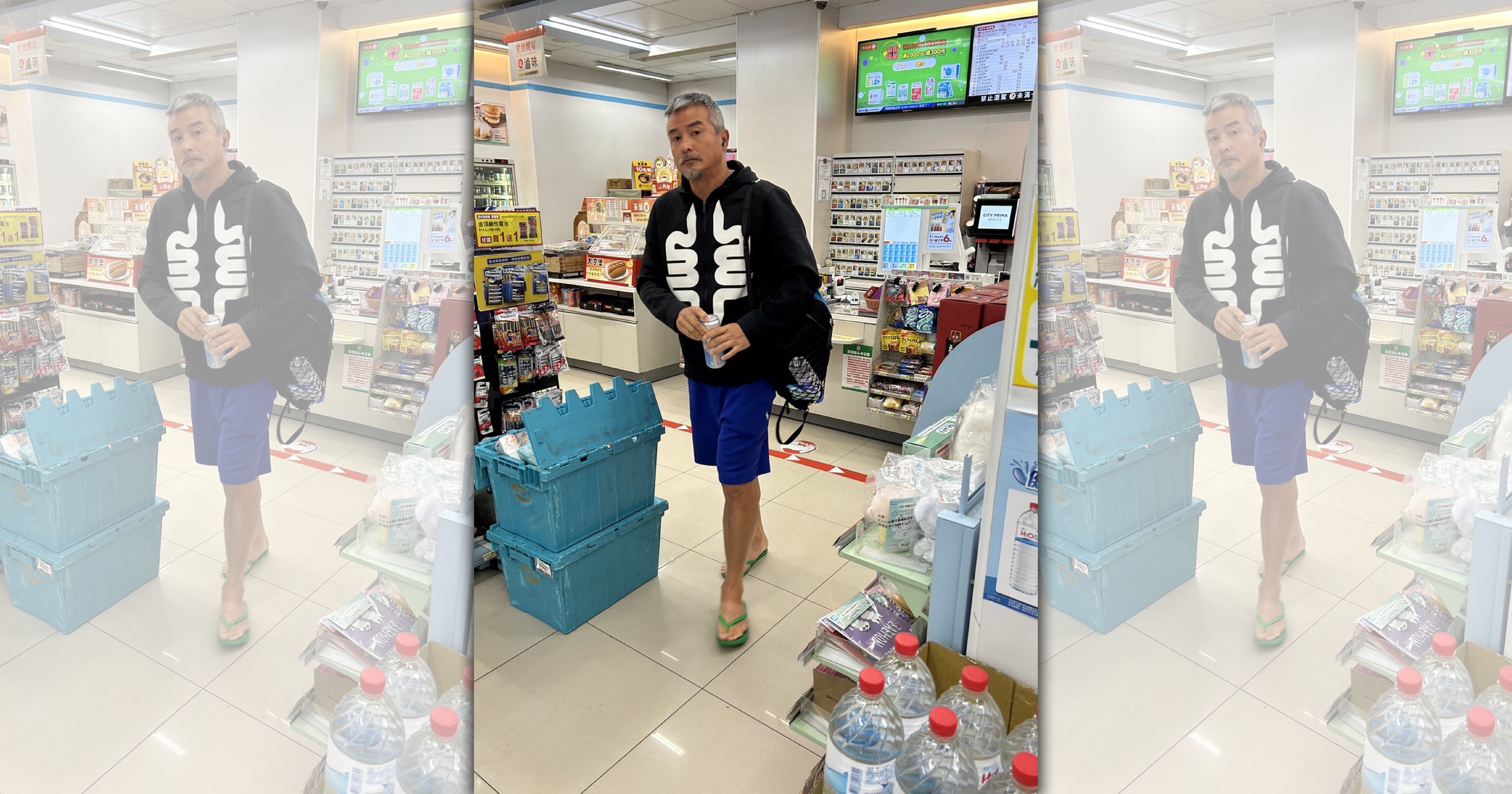 2日晚間李銘順現身基隆路上一處便利商店。（讀者提供）