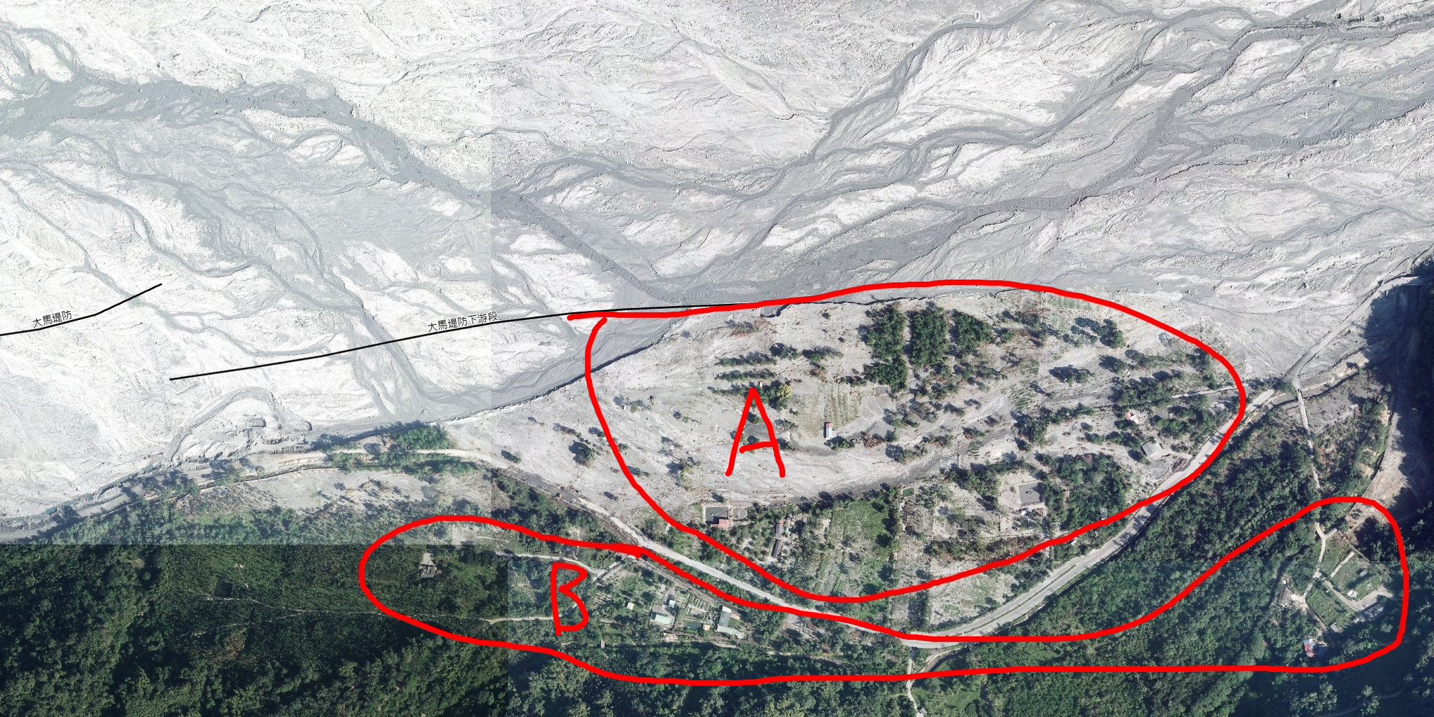 光復鄉光所指出，因此A區撤離建議「直接淹水影響」，B區撤離建議「形成孤島」。（翻攝自臉書@光復鄉公所）