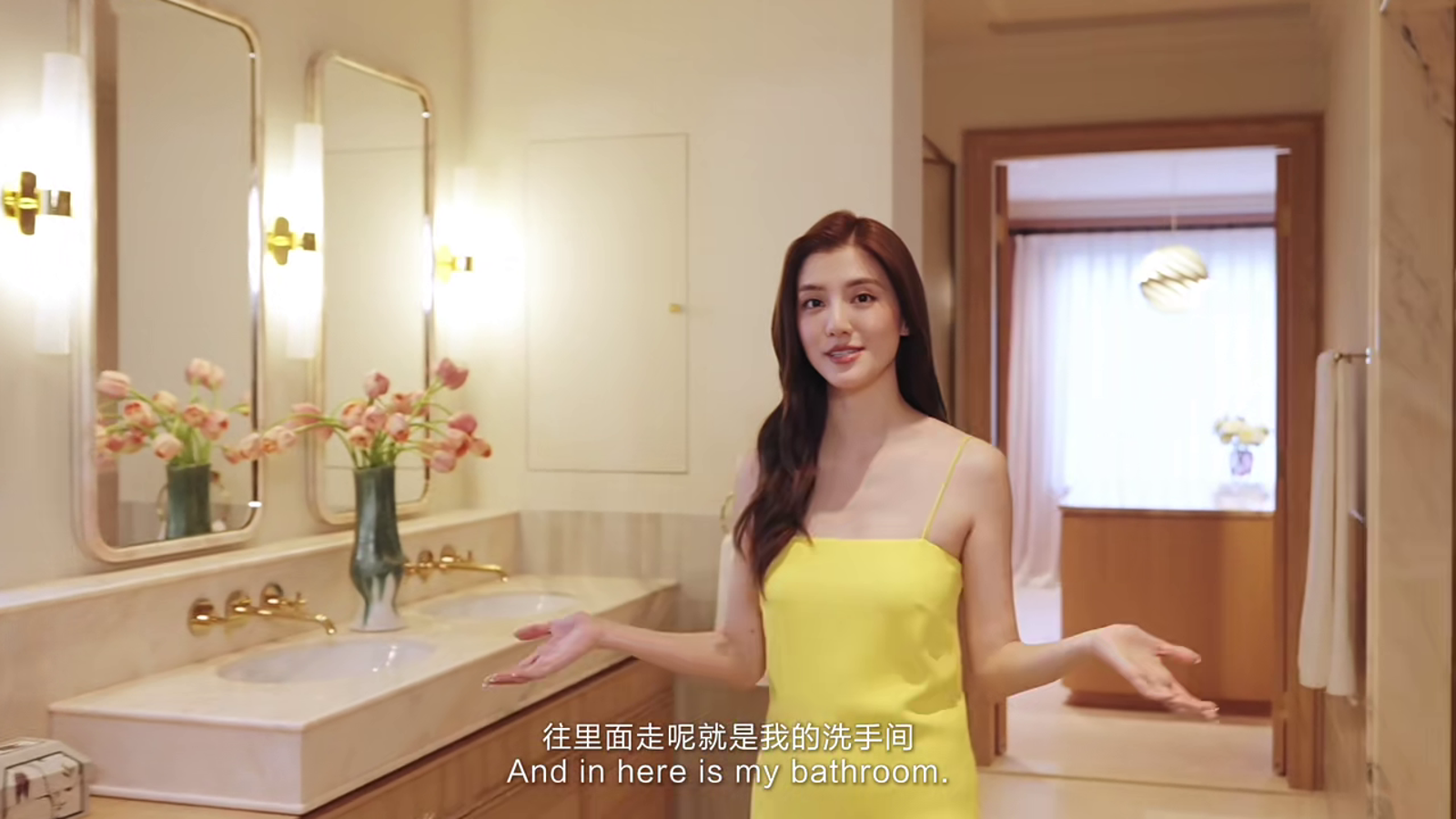 吳千語的洗手間是以淡粉色大理石打造。（翻攝小紅書畫面）