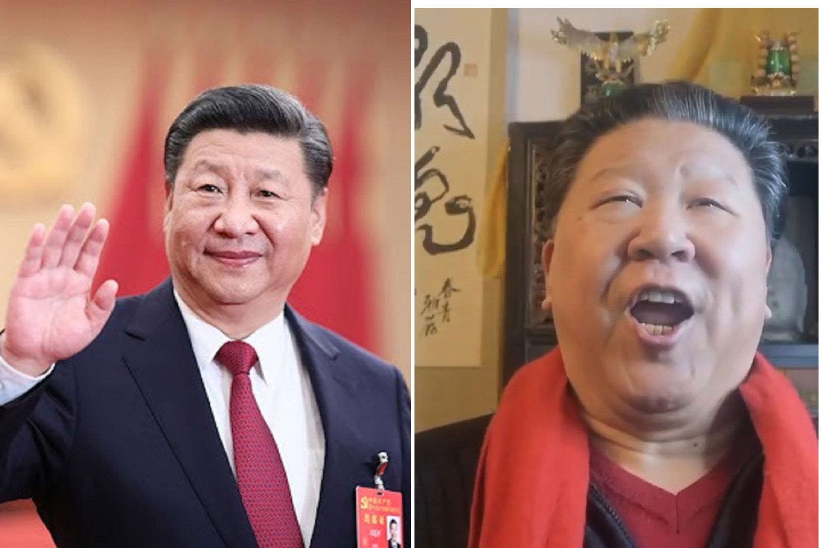 中國聲樂家劉克清（右）長得太像習近平，直播平台遭封號、收入斷炊。（翻攝劉克清抖音）