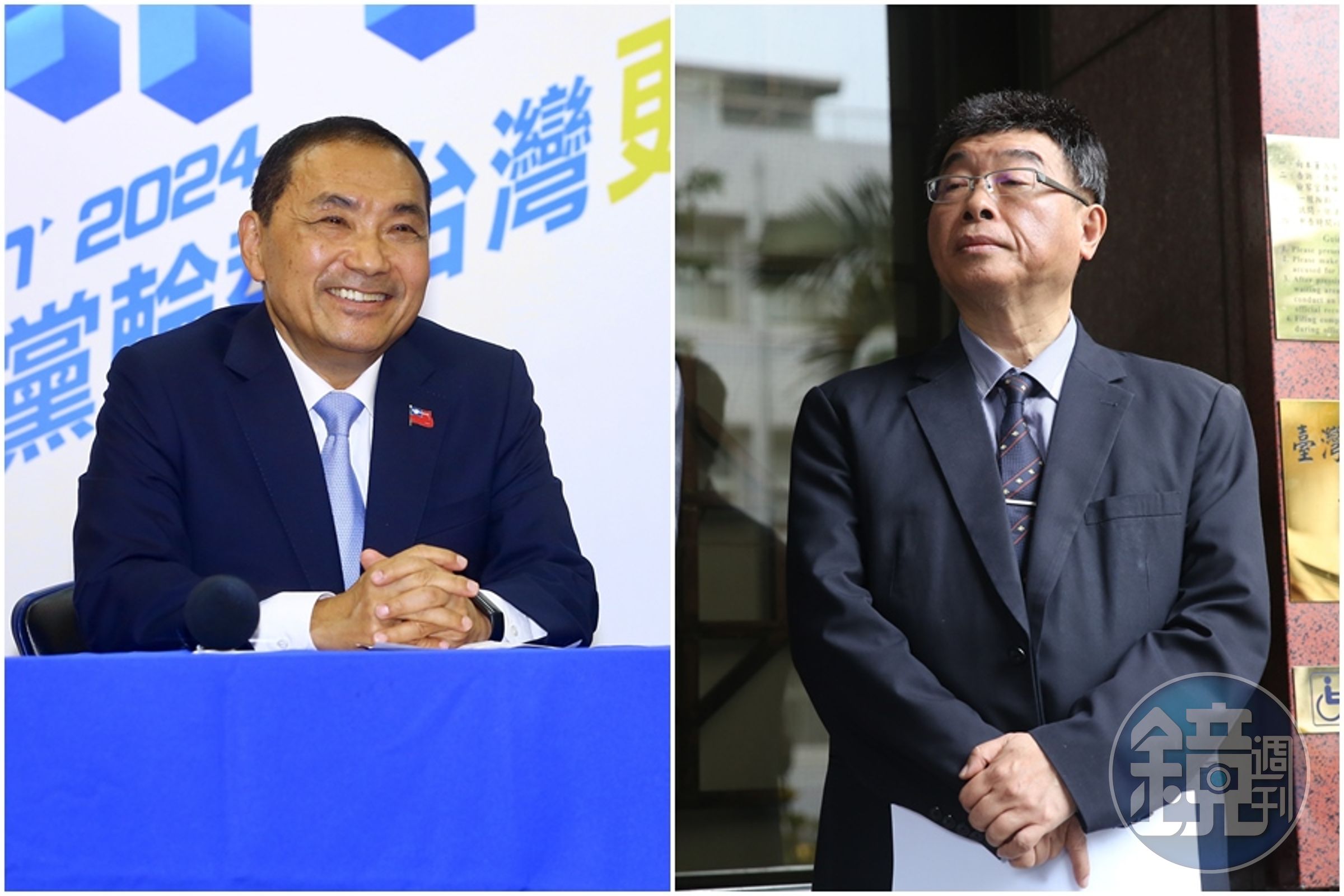 邱毅(右圖)在網路節目影射國民黨總統參選人侯友宜(左圖)是「有牌照的賊頭」挨告,他提出2理由稱國民黨「百分百告不成」。(本刊資料照)