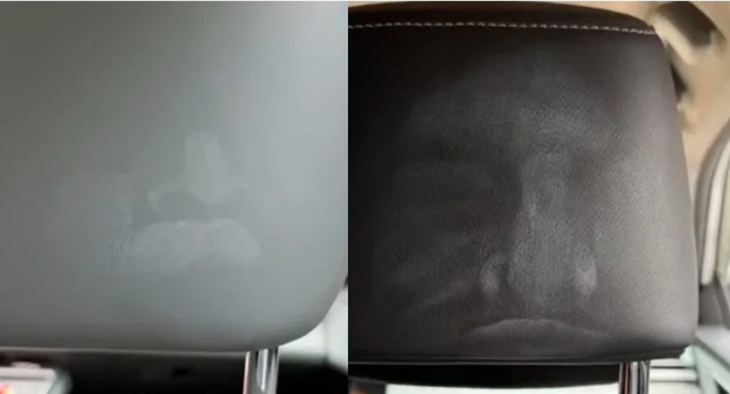 網友紛紛解析這類「人臉拓印」的形成原因,多數認為是乘客在車內化妝時遭遇司機緊急煞車所致。(翻攝自微博)