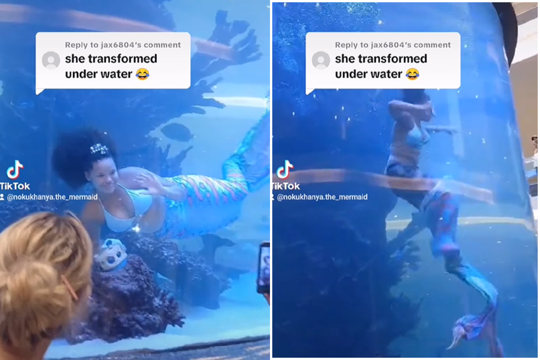 「美人魚」尾鰭卡礁石險溺斃，她瞬間斷尾求生！驚悚影片曝光。（翻自IG）