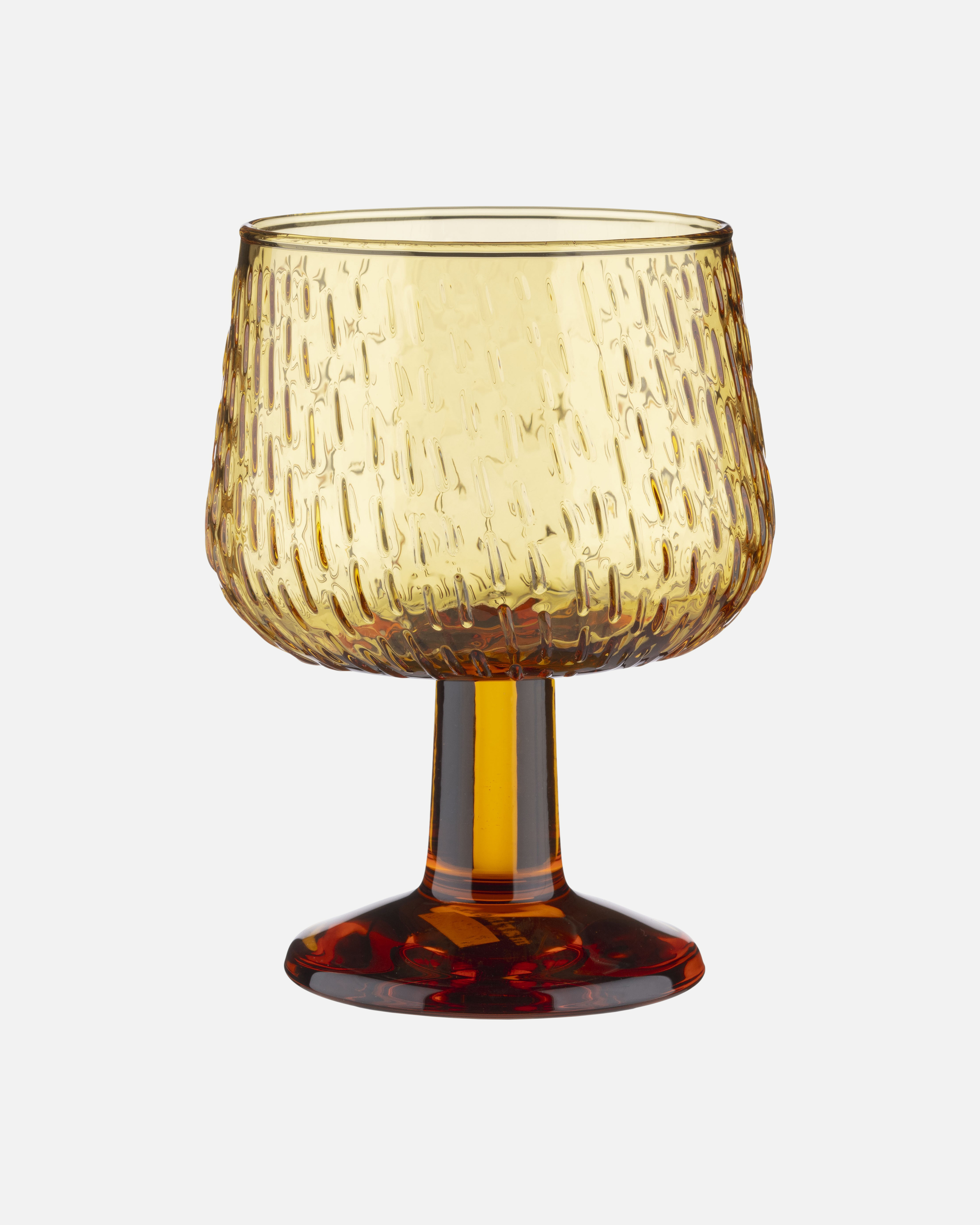Marimekko Syksy玻璃系列琥珀金雨滴觸感高腳玻璃杯(250ml)。NT$1,790（俊思提供）