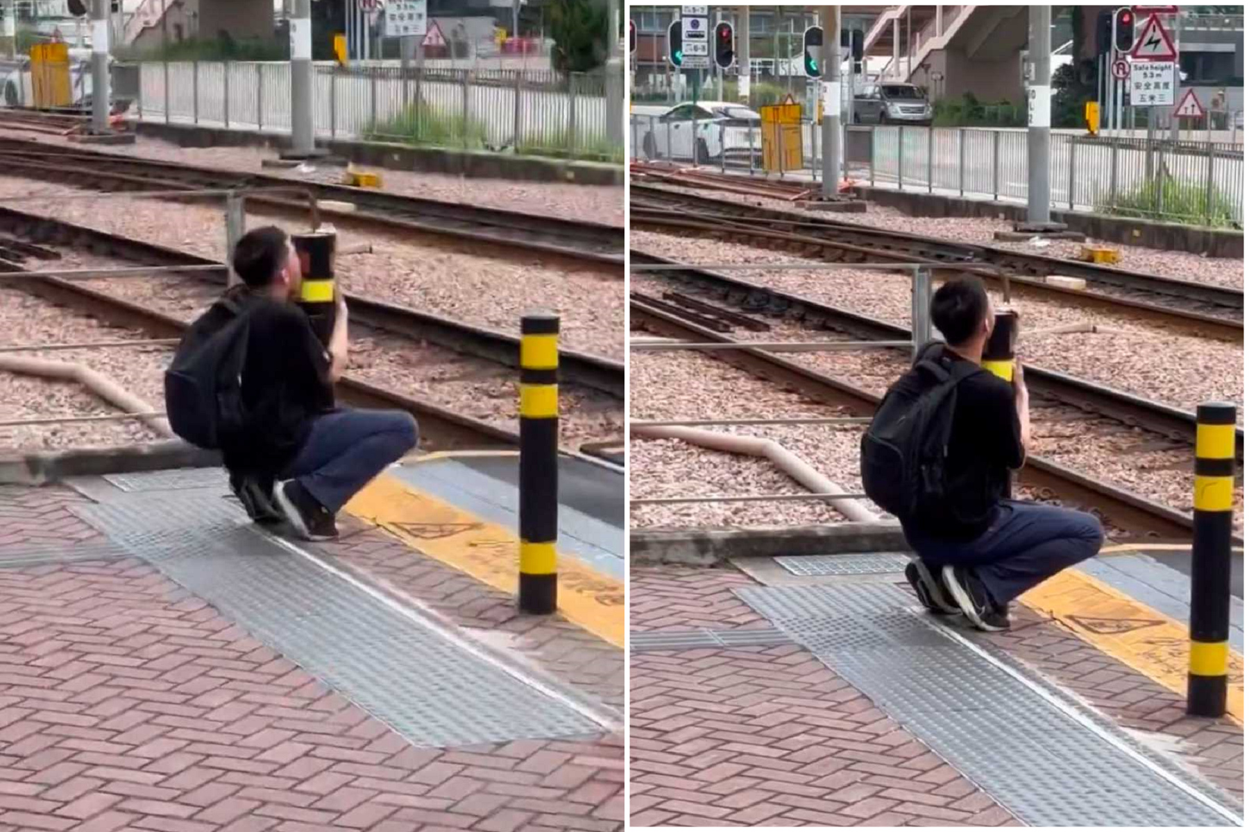 港男就愛「柱柱姐」！熊抱交通柱舔吻磨蹭， 網友驚呆了。（翻自IG）