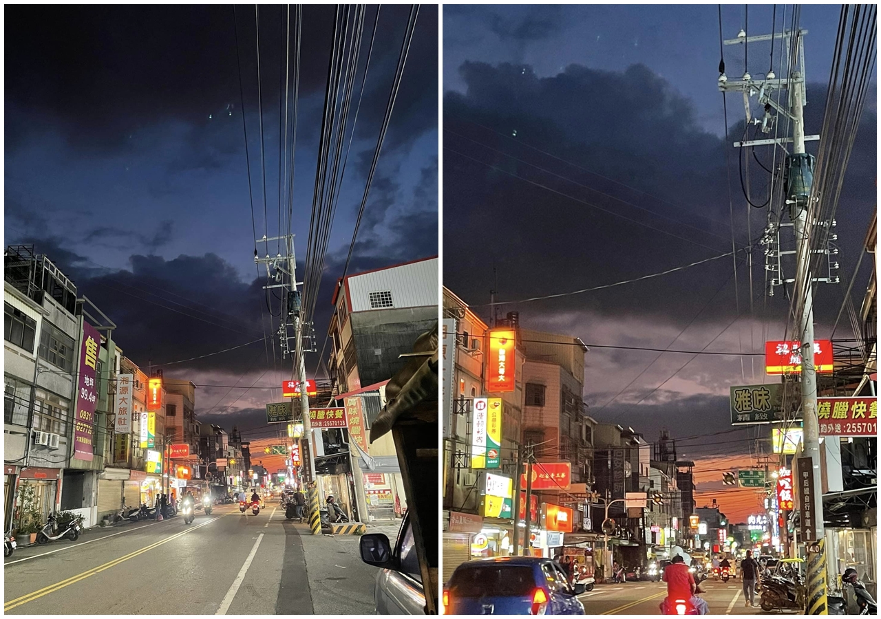 有網友在臉書社團「路上觀察學院」po文，曬出2張街景照片，結果有人跑來留言「漂亮但有921大震前傍晚的味道怕怕的要小心注意的」。（翻攝自路上觀察學院）