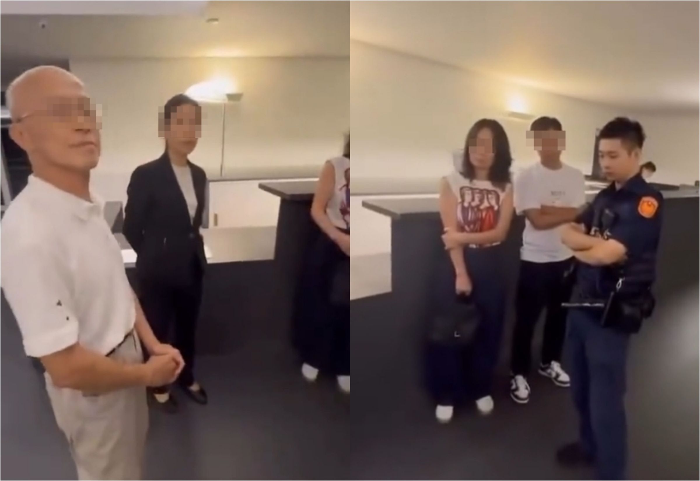 台豐球場驚傳有男員工擅闖女更衣室翻私人物品，民眾與業者報案後在警方面前對峙爭論。（翻攝自爆料公社）