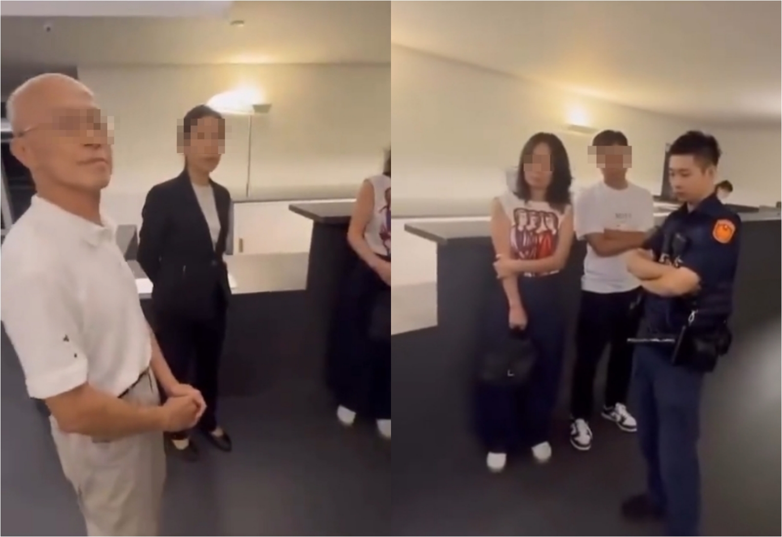 台豐球場驚傳有男員工擅闖女更衣室翻私人物品，民眾與業者報案後在警方面前對峙爭論。（翻攝自爆料公社）