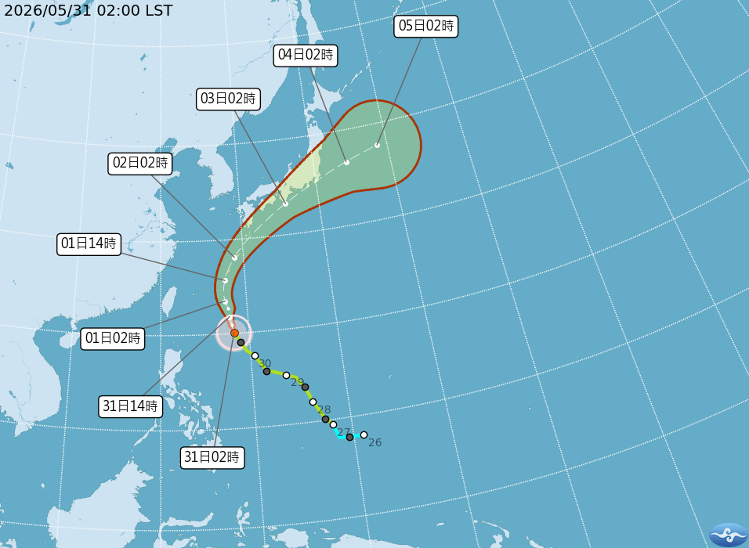 中央氣象署說明颱風路徑。(中央氣象署提供)