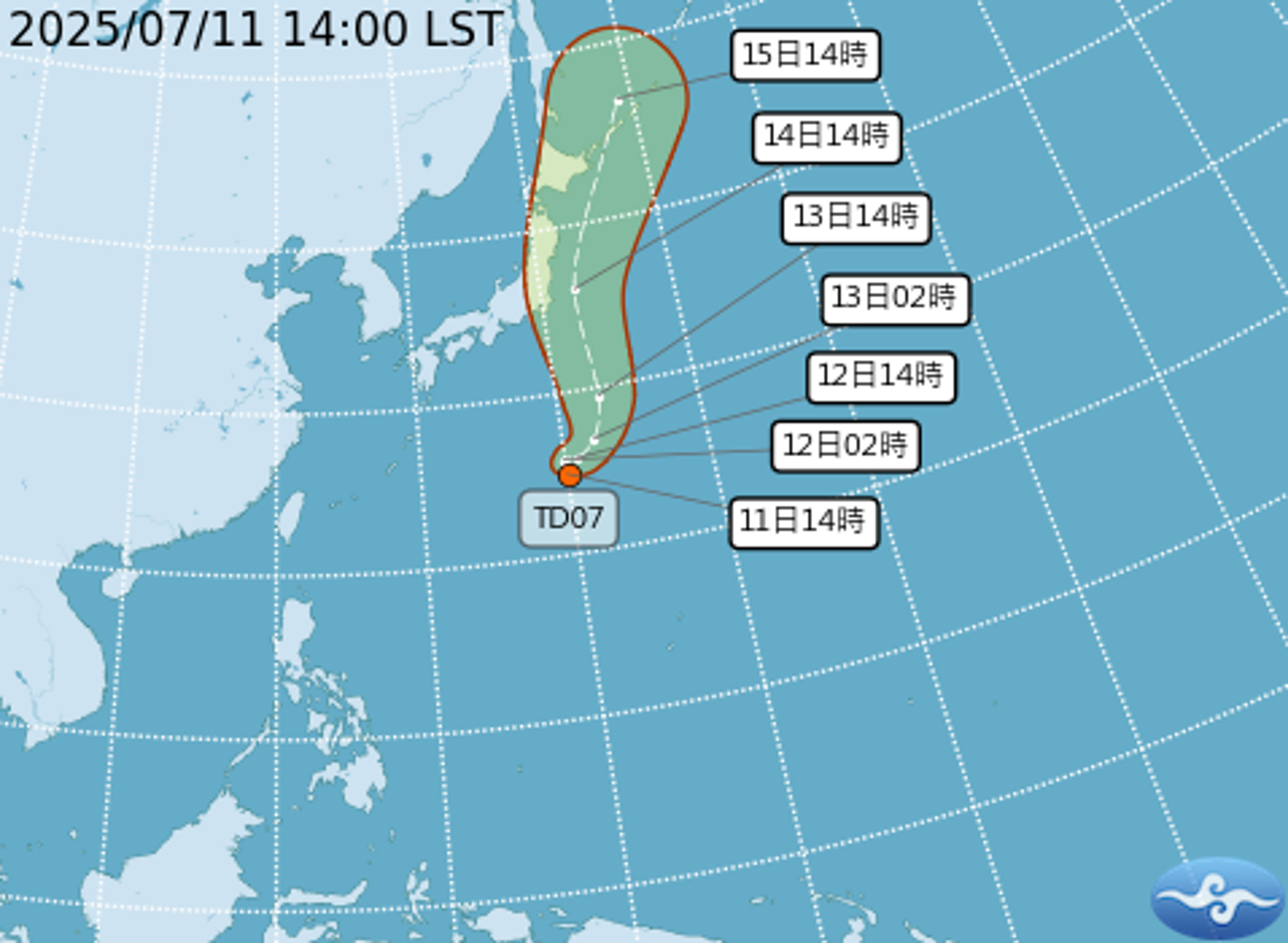 日本南方海面有熱帶性低氣壓生成。（取自氣象署官網）