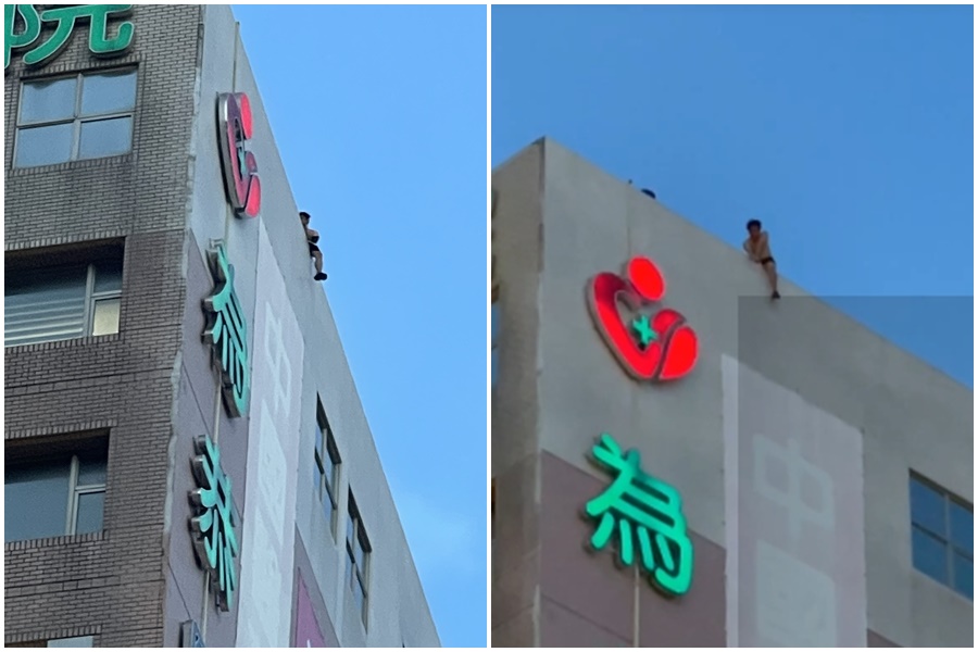 苗栗縣頭份市為恭紀念醫院頂樓晚間6點多發生墜樓意外。（讀者授權使用）