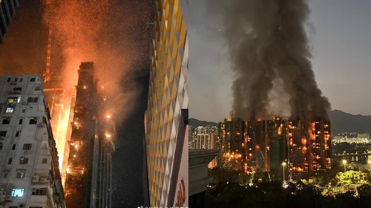 香港大火釀百人傷亡。（翻攝自微博）