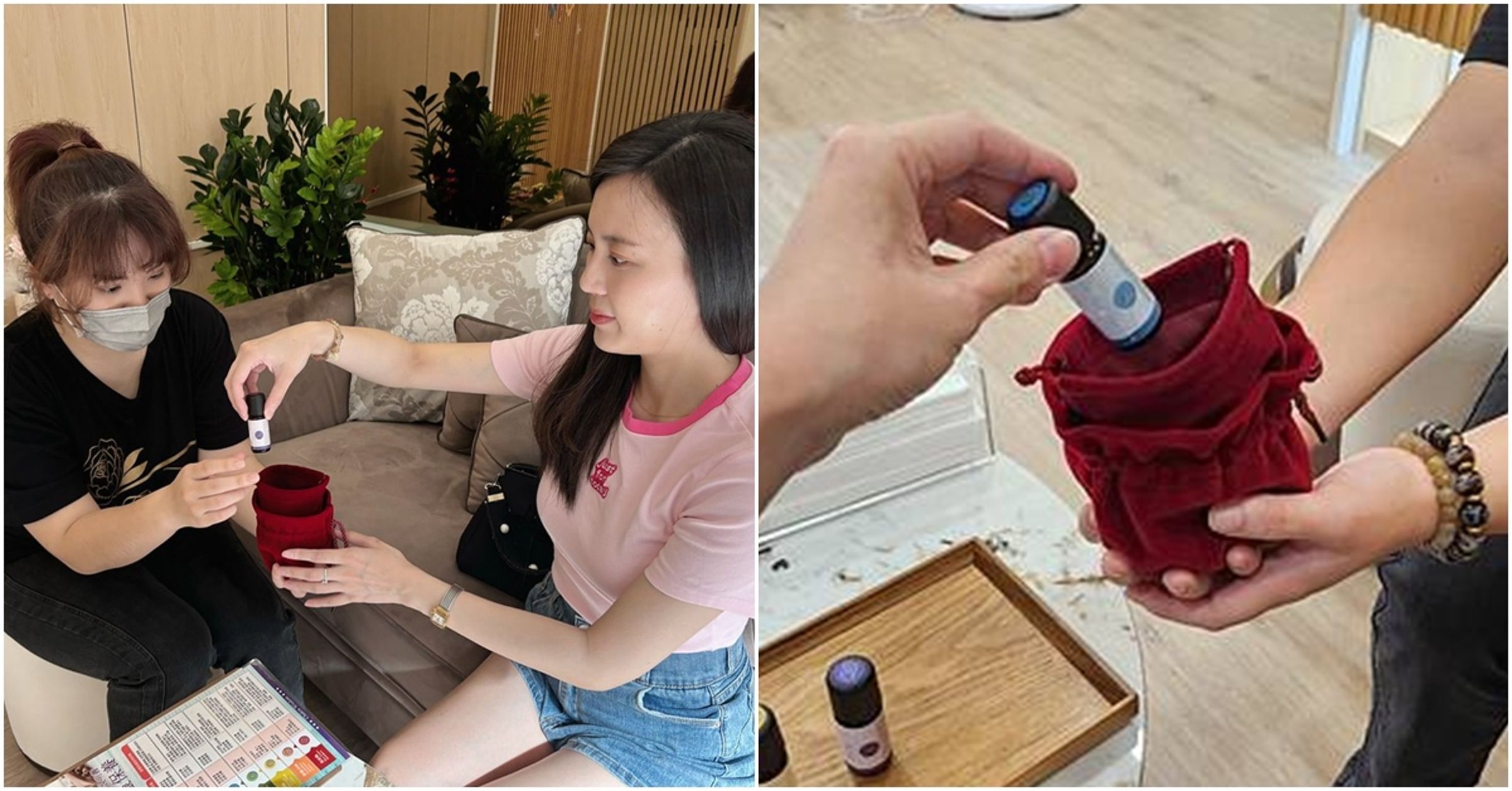(左圖)部落客「阿紫」體驗臍輪能量按摩後直呼排便順暢、全身輕盈;(右圖)部落客「宇宙兄妹」則笑稱香氣太療癒,放鬆到差點睡著,甚至感動落淚。