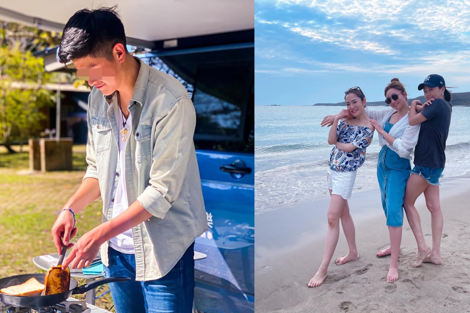 （右圖右起）六月、張文綺都有與滑雪教練（左圖）有過密切關係；對此楊千霈（右圖左一）也回應了。（翻攝IG）