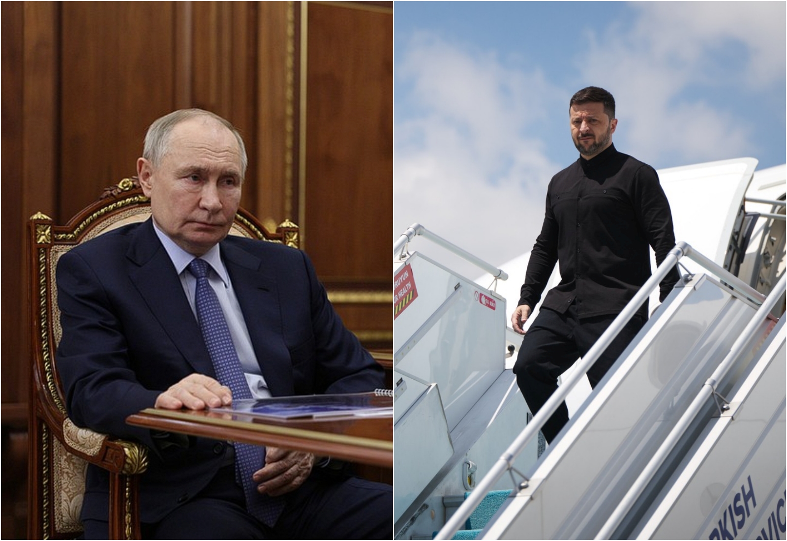 普丁提議俄烏會談，本人卻沒有親自到場，反而是澤倫斯基已提前一步抵達會談地點土耳其，並與土耳其總統會面。（翻攝自克里姆林宮／澤倫斯基臉書）