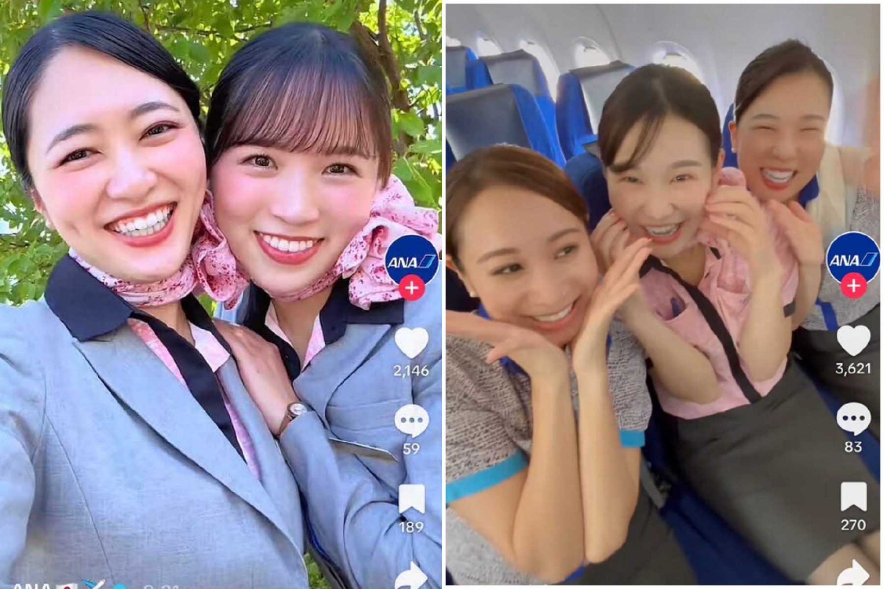 全日空偶像化色色？正妹俊男空服員辦感謝祭，日網友批噁心。（翻自TikTok）