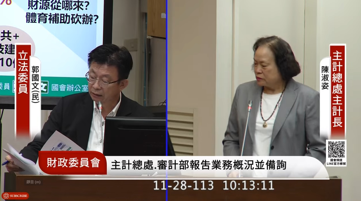 郭國文質詢時關心《財劃法》修法相關事宜。（翻攝自YouTube@國會頻道）