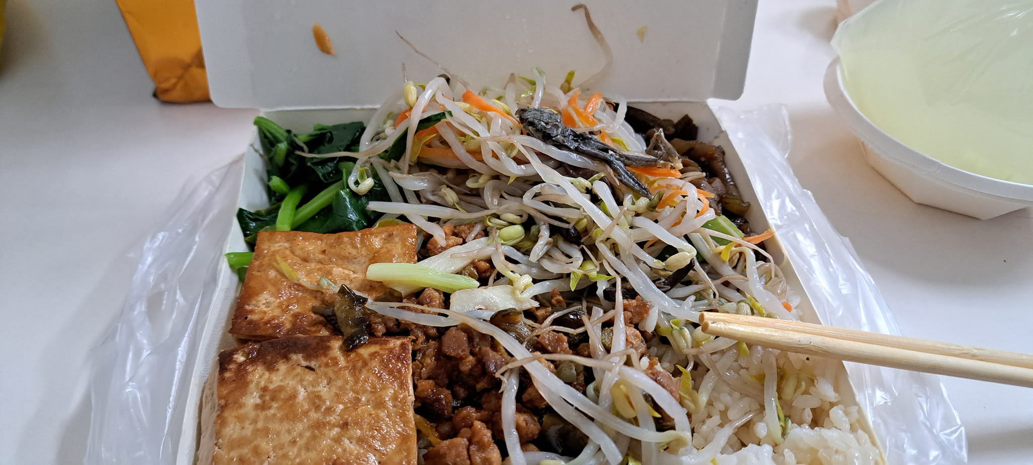 有消費者購買自助餐，確在餐盒內驚見壁虎乾屍。（翻攝自我是左營人臉書粉專）