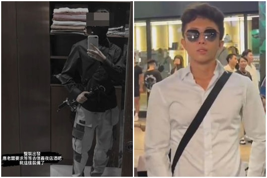 星二代孫安佐隨身攜帶不明槍械顯身信義區。（翻攝畫面、孫安佐IG）