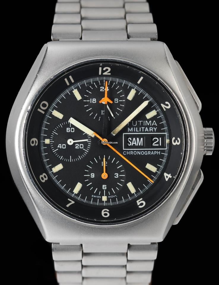 Tutima Military Chronograph Ref. 798，為 1980 年代西德聯邦國防軍（Bundeswehr）與 NATO 飛行員專用腕錶，採用 Lemania 5100 自動計時碼錶機芯，具備中置分針與全天候可視性設計。