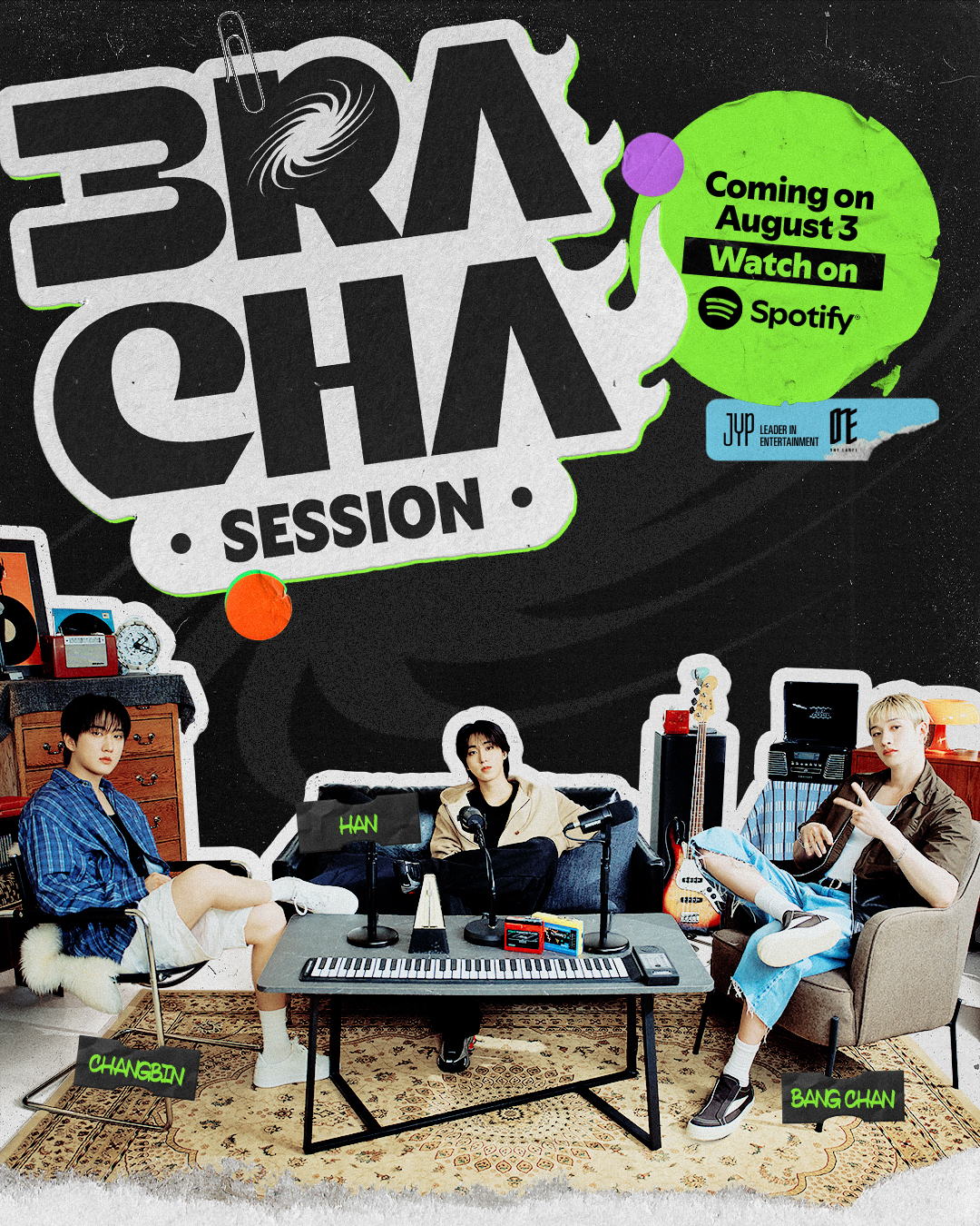 《JYP Podcast》將於8月3日起在Spotify上線,由3RACHA率先揭開序幕。(Spotify提供)