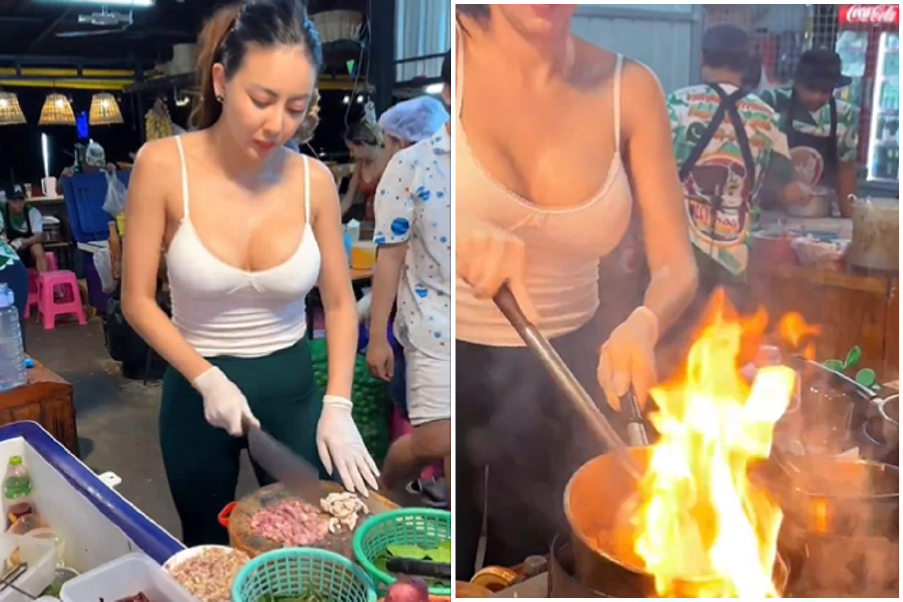 老闆娘熱炒好手藝！胸前「跳動的水晶球」更聚人心。（翻自X平台）