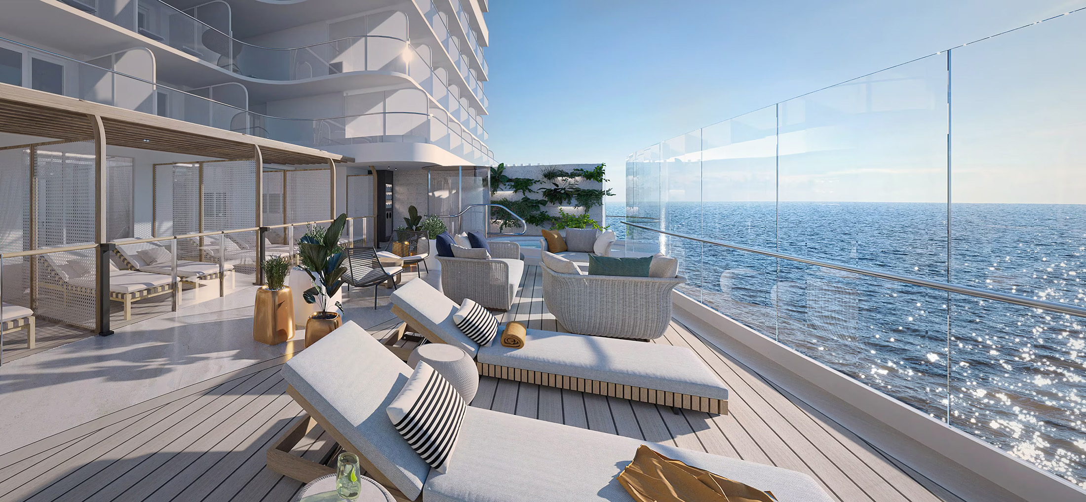 「Cabana Deck Mini-Suite」的住客能在這塊小屋甲板不受打擾的盡情放空、享受日光浴。（公主遊輪提供）